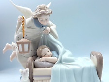 Exquisite Spanish Ceramic Guardian Angel Figurine w/ Lantern Child Donkey Hearts picture
