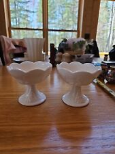 Vintage Pair of Harvest Grape Milk Glass Pedestal Candle Holders picture