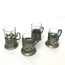 Vintage Silver Shot Glass Cup Holders 4 Glasses  picture