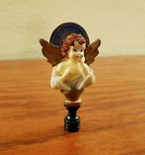 Vintage Smiling Angel Lamp Finial Topper Blue Halo 3 inch Tall picture