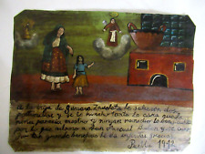 VTG ANTIQUE 1942 HP MEXICAN TIN RETABLO SAN PASCUAL BAILON CURES WOMANs DAUGHTER picture