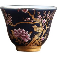 Enamel Pastrol Tea Cup Porcelain Carving Teacup Flower Bird Tea Master Cup picture