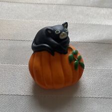 Vintage Fun World Pumpkin Black Cat Pin Brooch Halloween Plastic S Lehman picture