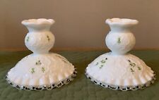 Fenton Silvercrest (2) Milk Glass Candle Stick Holders Hand Painted Signed picture