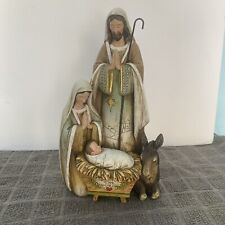 Holy Family Nativity Set with Donkey Joy to the World Centerpiece 10.5 inch picture