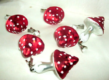 6 LARGE RED GLASS CLIP ON MUSHROOM CHRISTMAS ORNAMENTS, 4