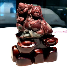 750g Natural Agate Quartz Hand Carved Crystal  Buddha Reiki Healing+Stand.WJ22 picture