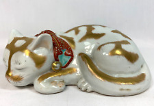 Antique Kutani Sleeping Cat Japanese Moriage Heavy Porcelain As Found picture