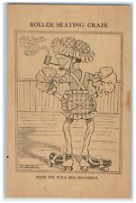 c1910's Roller Skating Craze Man Smoking Pipe We Will Begorra See Earl Postcard picture