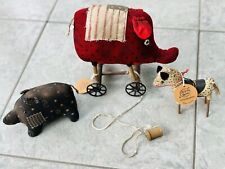Vintage 3pc LANG Farmhouse Folk Art August Moon Large NW Red Elephant Pig Horse picture