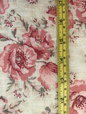 Rare Antique Pink Floral Print Cotton Fabric ~ 1800s? ~ 14” x 33
