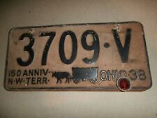 Vintage 1938 Ohio Metal License Plate 3709-V picture