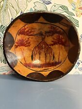African Folk Art Hand Carved and Hand Painted Oval Bowl 2 Giraffes 11” picture