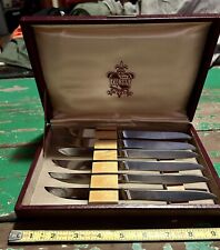 Vintage COLSON 6 Pc Stainless Steel Steak Knives in Wooden Box AUSTRIA picture