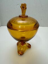 VTG Viking 9-1/2” Amber Candy Glass Dish Footed Pedestal Draping Style USA picture
