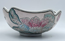 VTG Macau Chinese Porcelain Bowl Painted Scalloped Square Decorative Candy 6” picture