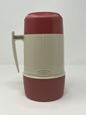 Vintage Thermos Brand #6202 1 Pint 16 Ounce Wide Mouth Thermos Bottle Red Beige picture