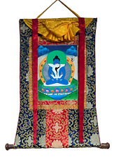 BUDDHA SHAKTI SAMANTABHADRA ORIGINAL TIBETAN THANGKA PAINTING WITH SILK BROCADE picture
