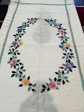 Vintage Hand Appliquéd Embroidered Oversize Tablecloth Summer Spring Linen picture
