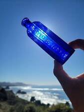 SPECTACULAR Deep Cobalt English Poison Bottle☆Antique Dark Blue Six Sided Poison picture