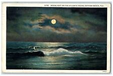 1934 Moonlight On The Atlantic Ocean Waves Daytona Beach Florida FL Postcard picture