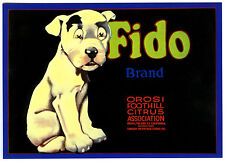 FIDO~PET PUPPY DOG~HISTORICAL AUTHENTIC FRUIT CRATE LABEL ART~NEW 1981 POSTCARD picture