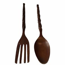 Vintage 60's Kitchen Decor Large 41” Wood Fork Spoon Tiki Carved Totem picture