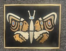 Vintage Mexican Butterfly Mixed Metal Aztec Faces Wall Framed Plaque Mid Century picture