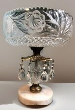 Vintage Hollywood Regency Crystal Compote Brass Accents Marble Base And Prisms picture
