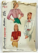 1947 Simplicity Sewing Pattern 2132 Womens Blouse 3 Styles Size 16 Vintage 10027 picture