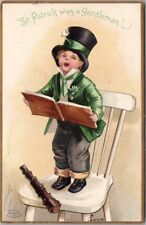 1910 Artist CLAPSADDLE Postcard ST. PATRICK'S DAY - Singing Boy in Green Suit picture