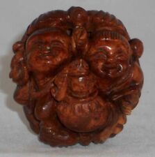 Oriental Ball-shaped Wood Carving 2 Children Holding Pot w/ Butterflies Around picture