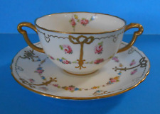 Royal Crown Derby Antique Hand Painted Roses & Ribbons Cream Soup Cup & Saucer picture