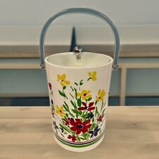 Vintage Floral Vinyl Ice Bucket Lucite Handle and Lid  Ice Bucket 12” XL MCM picture