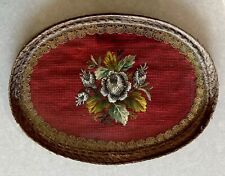Antique 19th Century Victorian Hand Beaded Embroidered Floral Tray or Plaque picture