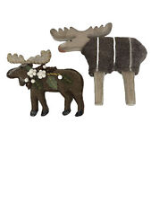 Christmas Tree Ornaments Moose Pair Country EUC Rustic Country  picture