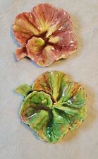 Vintage Leaf Dish Majolica #719 (2) Colorful Beautiful Green Pink  picture