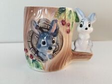 Vintage Sonsco Japan Ceramic Coffee Tea Mug Bunny Rabbits In Tree Stump Rare picture