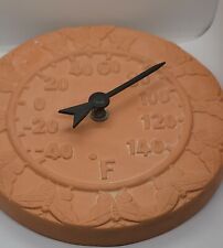 Round 8 Inch Dia Terra Cotta Thermometer Carved Butterflies picture