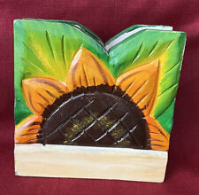 Vintage Sunflower Wooden Napkin Holder Handmade Handpainted picture