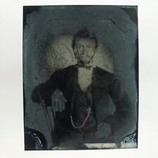 Ghostly Scratched Cloud Man Tintype c1870 Antique 1/9 Plate Spirit Photo E721 picture