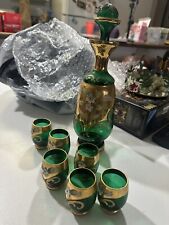 Vintage Venetian Murano Glass Decanter Cordials/Glasses(6) Emerald Green Enamel picture