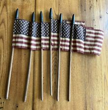 Lot of 6 Vintage 50 Star Parade Flags with Wooden Handles 1960’s picture