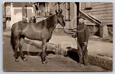 RPPC Milwaukee WI Wisconsin Attractive Man With Horse Street Businesses Postcard picture
