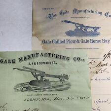 Lot Of2 Agricultural Letterhead Gale Mfr Plow Horse Rake Albion Michigan 1870’s picture