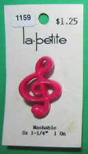 VINTAGE La PETITE MUSIC TREBLE CLEF SIGN RED PLASTIC BUTTON NOS CARD-E101 picture