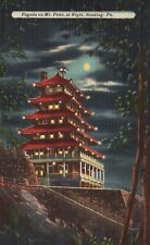 Postcard PA Reading Pagoda Mt Penn by Night Linen Unposted Vintage PC H9452 picture