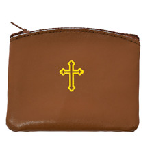 (RP2) BROWN LEATHER 10.7 X 8.9 CM ROSARY CASE RP2 picture