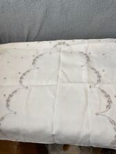 VTG Tablecloth Embroidered Oval White Ecru Scalloped Edging 68 x 96 12 Napkins picture