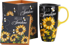 Sunflower Ceramic Mug Coffee Cup with Lid and Matching Gift Box Latte Mug,17Oz.H picture